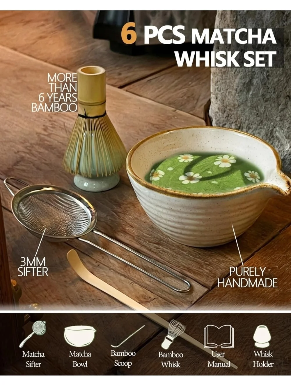 Matcha Time Ceramic Matcha Bowl & Accessories Set - Green